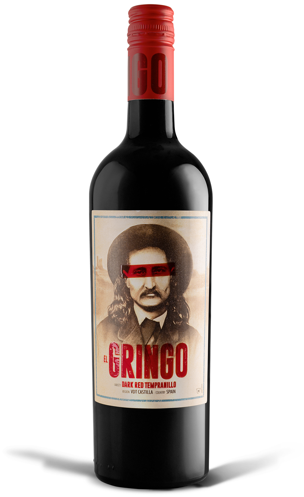 Bottle of red wine tempranillo El Gringo The bottle of red wine tempranillo El Gringo, a young wine with a clean aroma and ruby color - deep purple